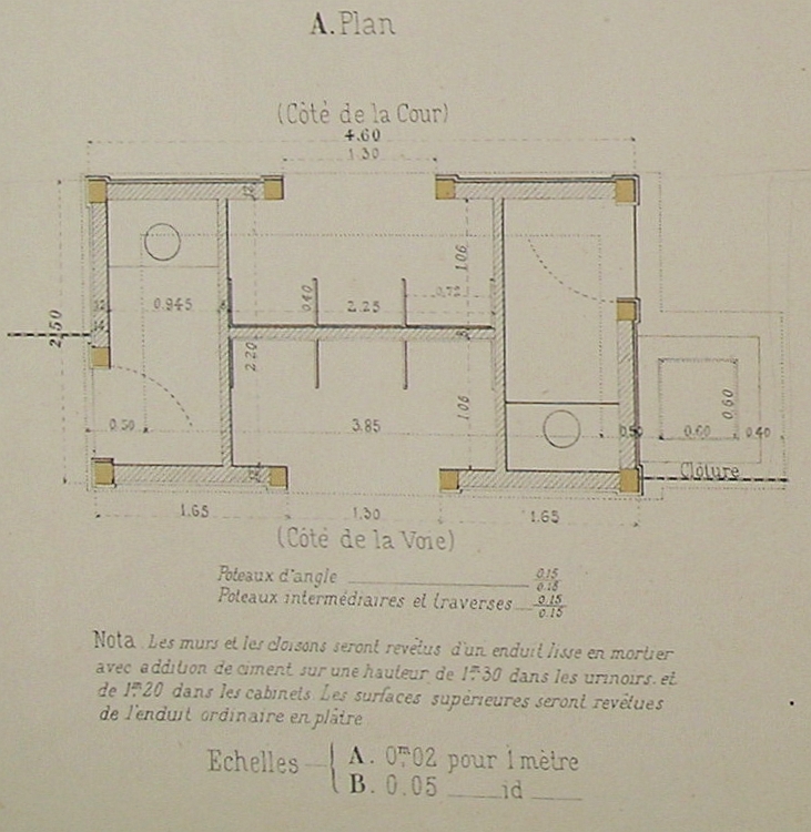 Plan des cabinets d'aisance sur le projet du 2 décembre 1881.