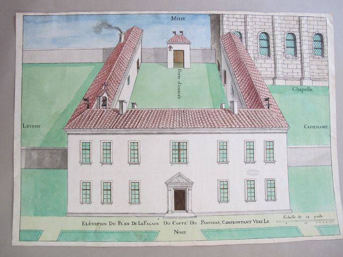 Projet de construction d'un nouveau logis : élévation du plan de façade (18e siècle ?).