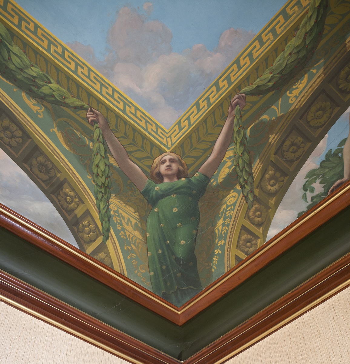 Détail du plafond peint : figure d'angle.
