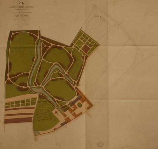 Plan du domaine en 1874 : indication du cuvier au nord du nouveau château.