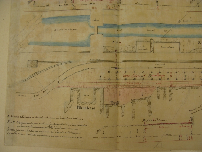 Plan de Port-Maubert en 1897 : minoterie, chaussée, écluse, bassin et port.