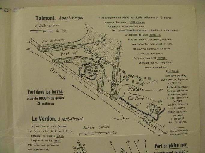 Avant-projet d'aménagement du port de Talmont, extrait d'une brochure comparant Talmont et le Verdon, vers 1920.