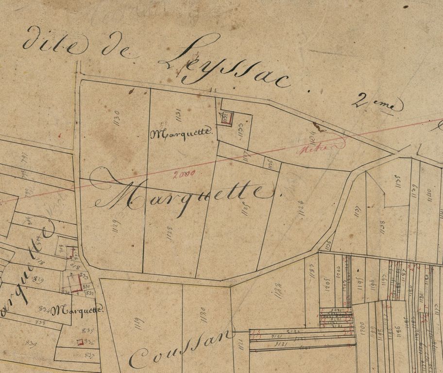 Extrait du plan cadastral napoléonien : lieu-dit Marquette.