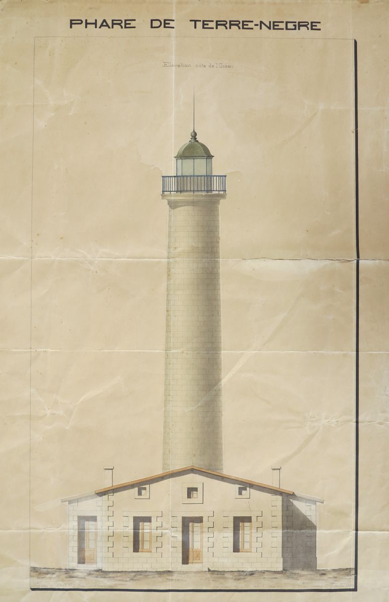 Elévation sud du phare en 1885.