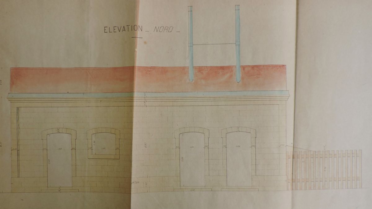 Plan du phare de 1905, 30 juillet 1904 : élévation nord du bâtiment des machines (actuel écomusée).