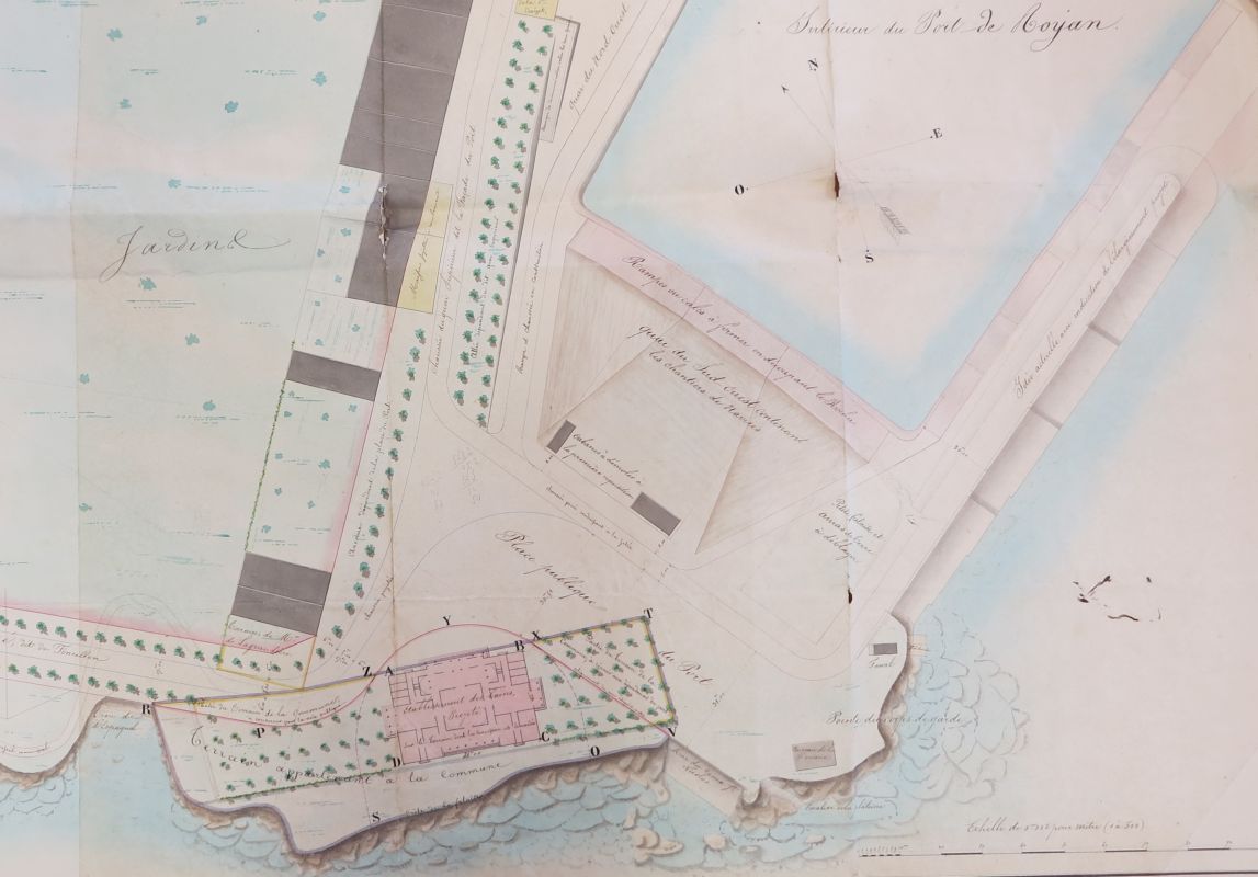 Plan du port et de ses alentours en 1842, par l'ingénieur Lessore, à l'occasion d'un projet d'établissement de bains.