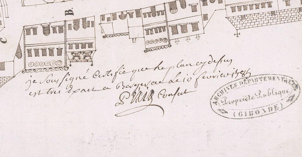 Détail du plan d'une portion de la rue Neuve d'Argenson à Bergerac : signature de Charles 