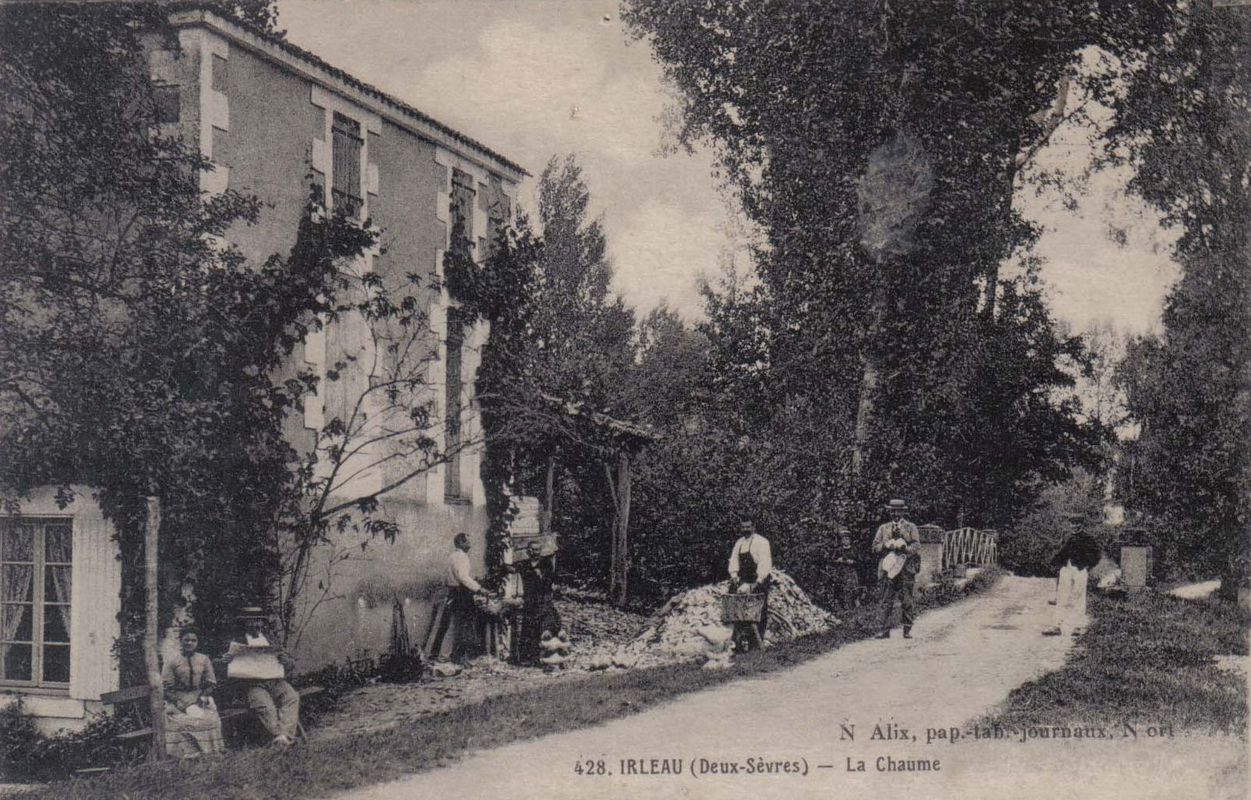 L'entrée nord du hameau de la Chaume, conduisant vers les marais et la Sèvre, vers 1910.