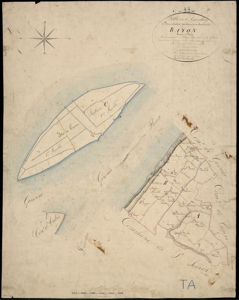 Tableau d'assemblage du plan cadastral de 1819-1820.
