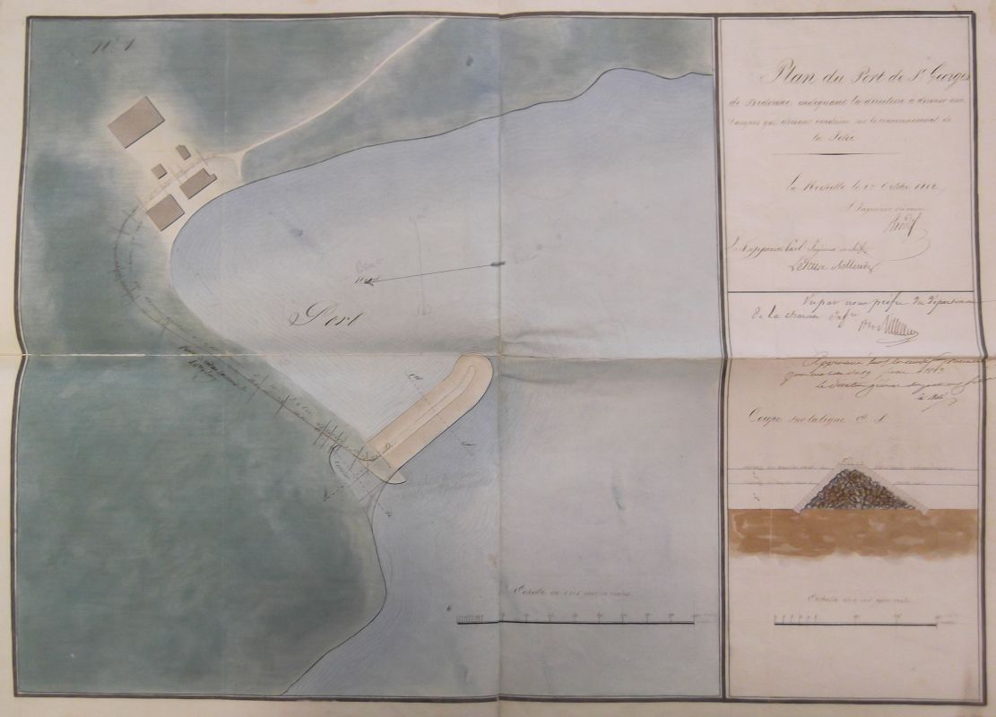 Plan du port en 1812 par l'ingénieur Bredif, avec projet de comblement du 