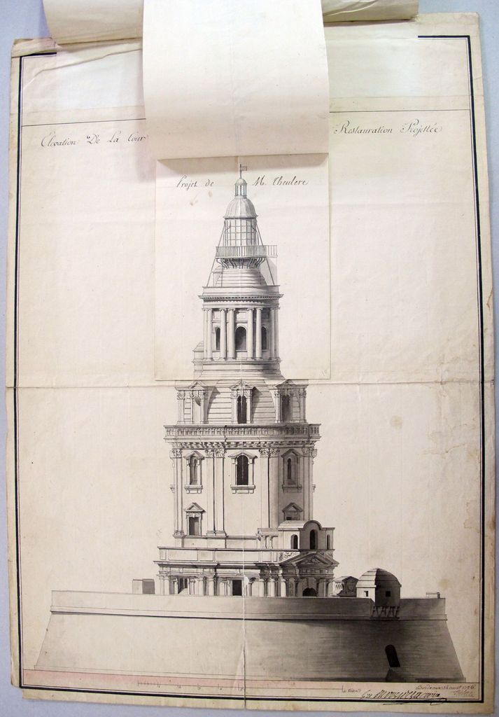 Nouvelle surélévation proposée pour le fanal de la Tour de Cordouan, par Teulère, 14 août 1786 : projet de M. Theulère.