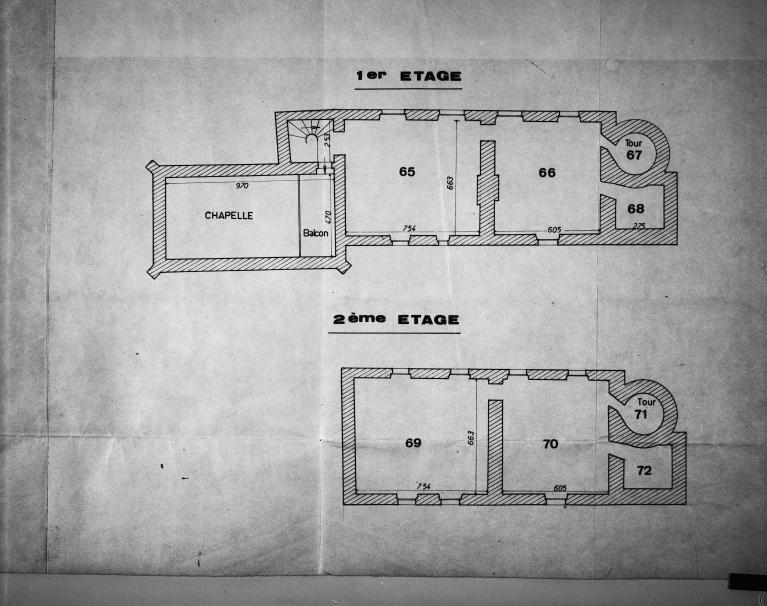Plan de l'aile aux 1er et 2e étages, en 1979 (collection particulière).