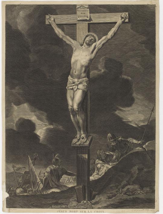 Gravure du Christ en Croix de Charles Le Brun réalisée par François de Poilly (vers 1670).