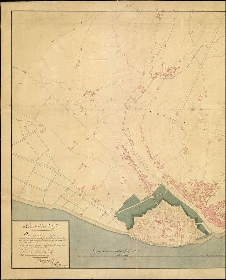 Plan de la citadelle de Blaye et du terrain environnant : détail de la partie gauche. Dessin, encre et lavis, août 1815.