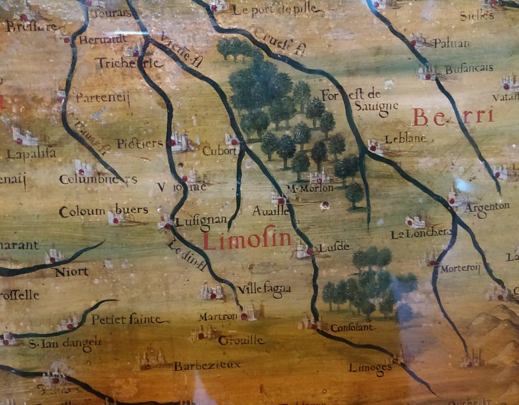 Carte du Poitou et du Limousin, réalisée dans la seconde moitié du 16e siècle et conservée dans la salle des cartes du Palazzo Vecchio à Florence.