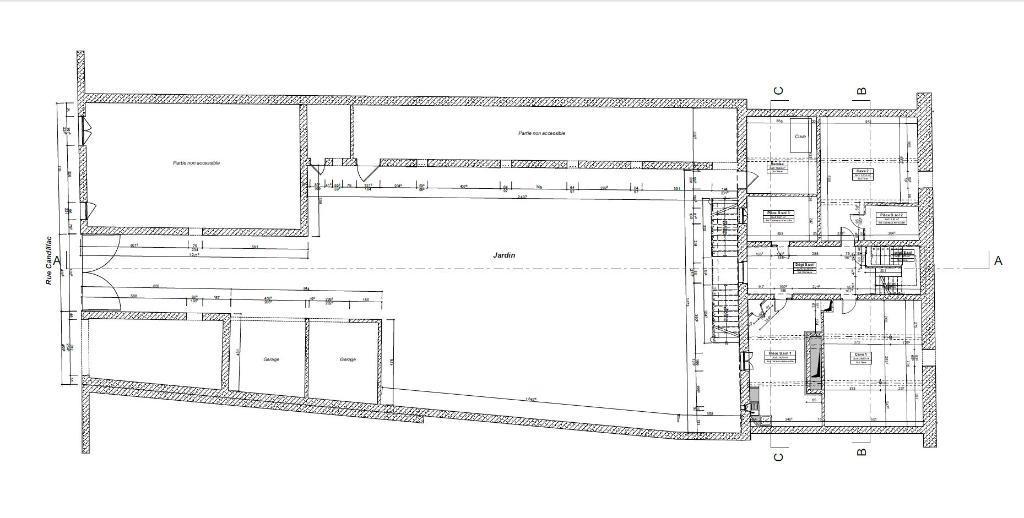 Plan au Rez-de-jardin des bâtiments et de l'étage de soubassement de la maison (relevé Triode Architectes, 2021).