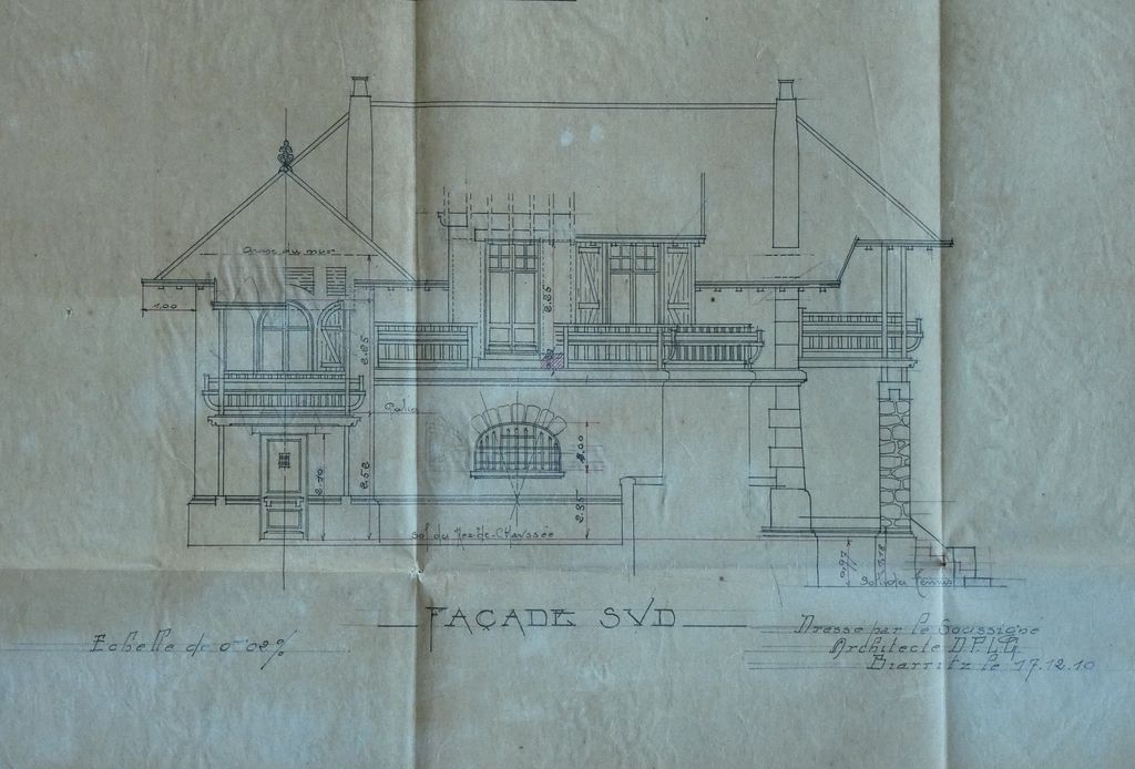 Plan de la façade sud, 17 décembre 1910, Louis Gomez.