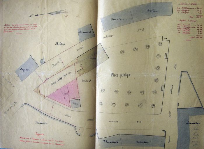 Echange de terrains entre la commune et le sieur Galley, le 15 novembre 1896 : plan de la place publique.