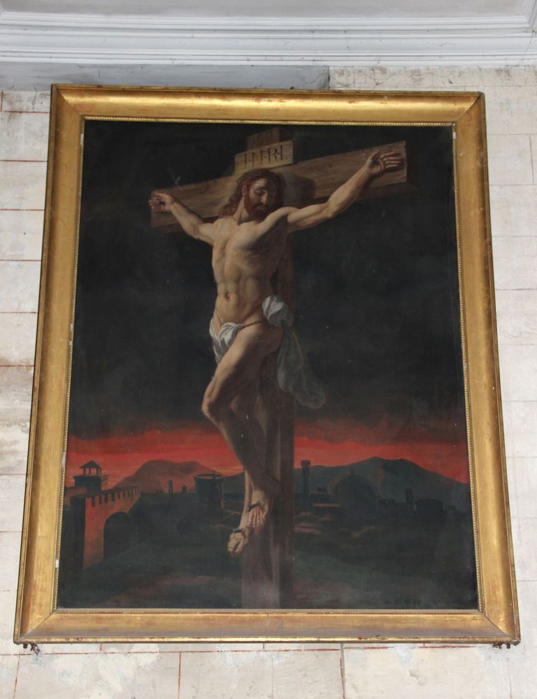 Tableau du Christ en croix, attribué au peintre Louis Nicolas Lemasle.
