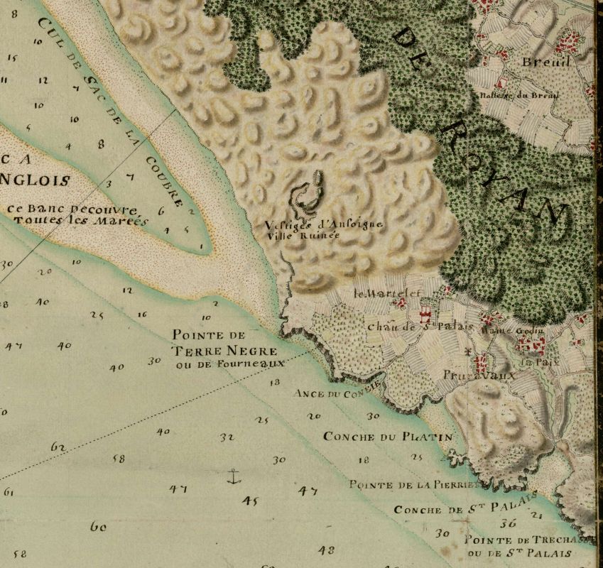 La pointe de Terre-Nègre sur une carte par Claude Masse en 1706.