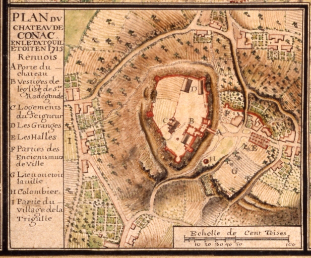 Plan du château de Cônac par Claude Masse en 1715.