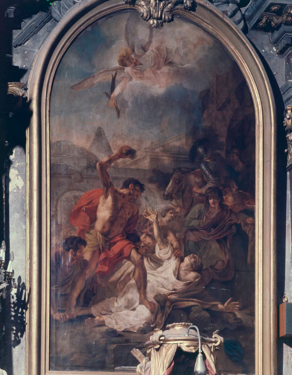 Vue intérieure : tableau du maître-autel, la lapidation de saint Étienne (P. Lacour, 1772).