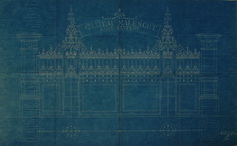 Projet de portail, dessin, tirage bleu, 9 juin 1922, signé JL (?).