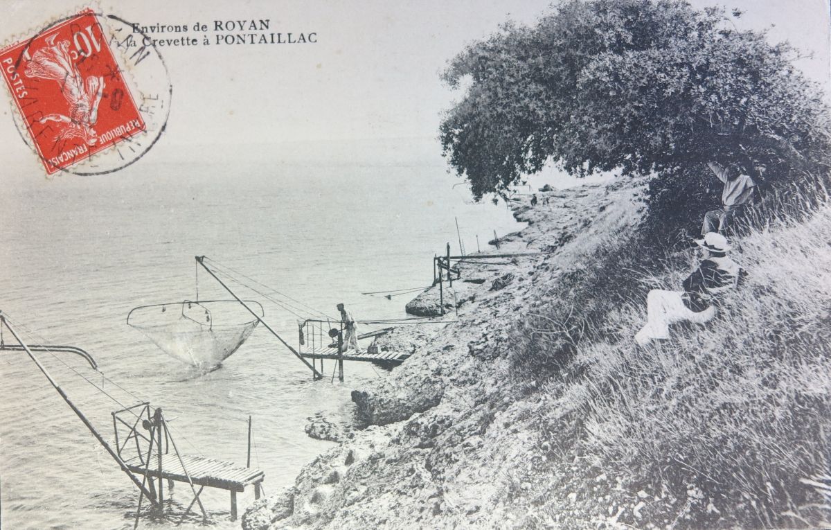 Premiers carrelets à Pontaillac vers 1900.