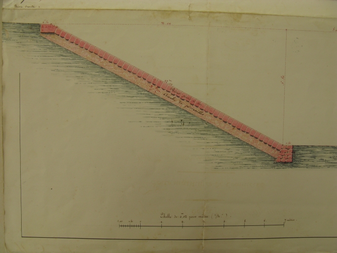 Profil des perrés à construire sur partie des talus du chenal, par l'ingénieur Potel, 1842.