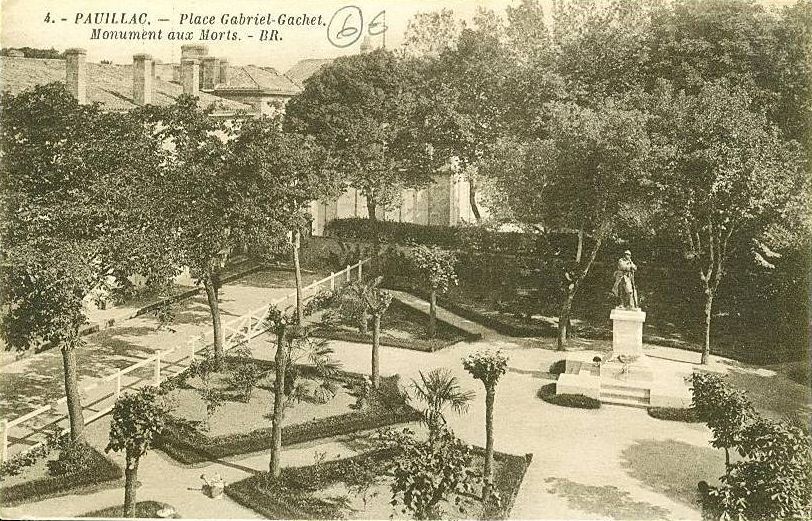 Carte postale (collection particulière) : Pauillac, place Gabriel-Gachet, monument aux morts (BR).