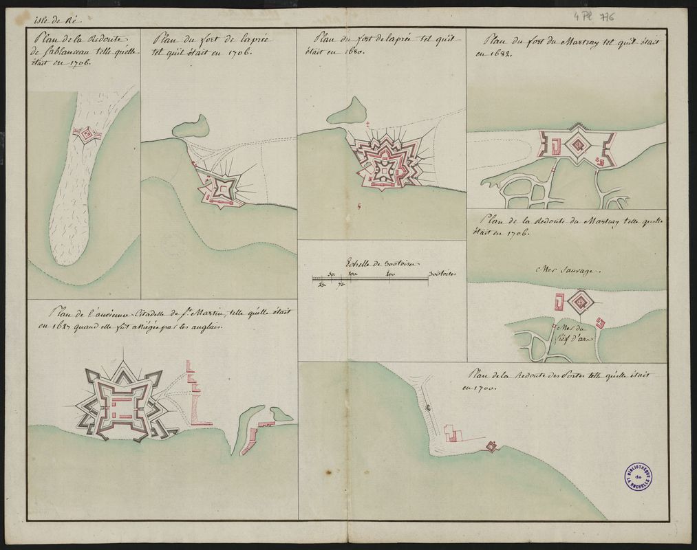 Plan des forts et redoutes de l'île de Ré en 1680, 1700 et 1706.