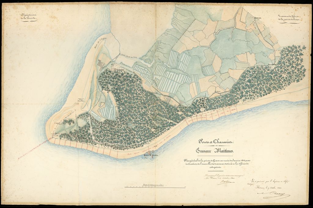  Plan général de la Pointe de Grave au mois de janvier 1842 avec indication de l'ensemble des travaux destinés à la défense de cette pointe.