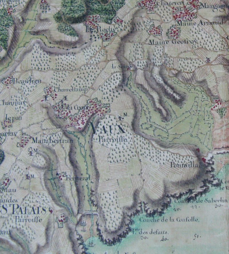 Vaux sur la carte de l'estuaire de la Gironde par Desmarais en 1759.