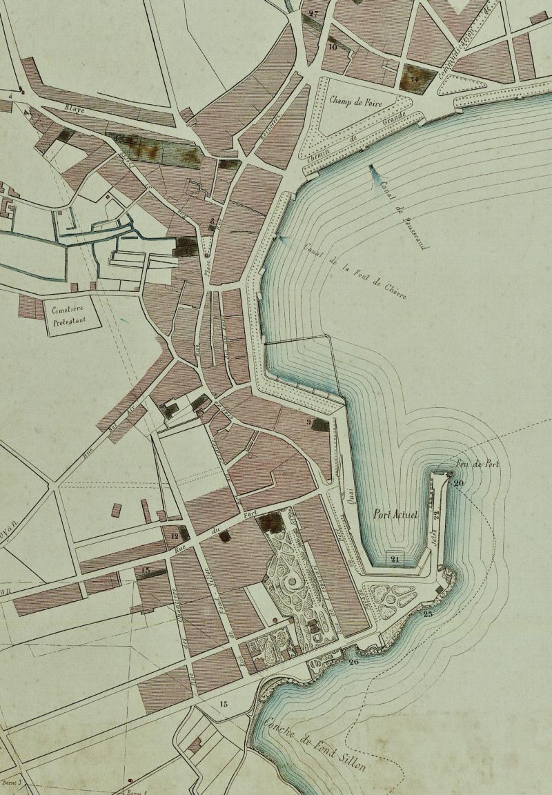 Plan de Royan vers 1855, détail : le front de mer, le port et Foncillon.