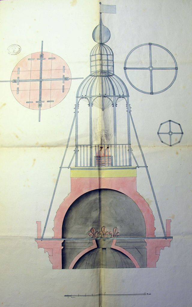Détail de la lanterne, coupe, 24 octobre 1727, dessin de la nouvelle lanterne telle qu'elle est établie.