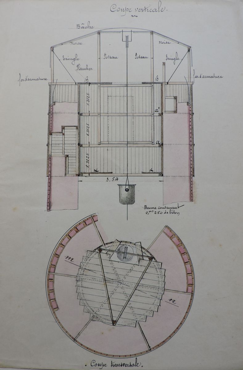 Plan du phare de 1905, 30 juillet 1904 : dessins pour le procédé de construction.