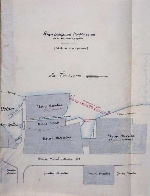 Demande de MM. Desselas et fils, mégissiers, tendant à obtenir l’autorisation de faire établir une passerelle métallique.  Plan. 4 décembre 1901.