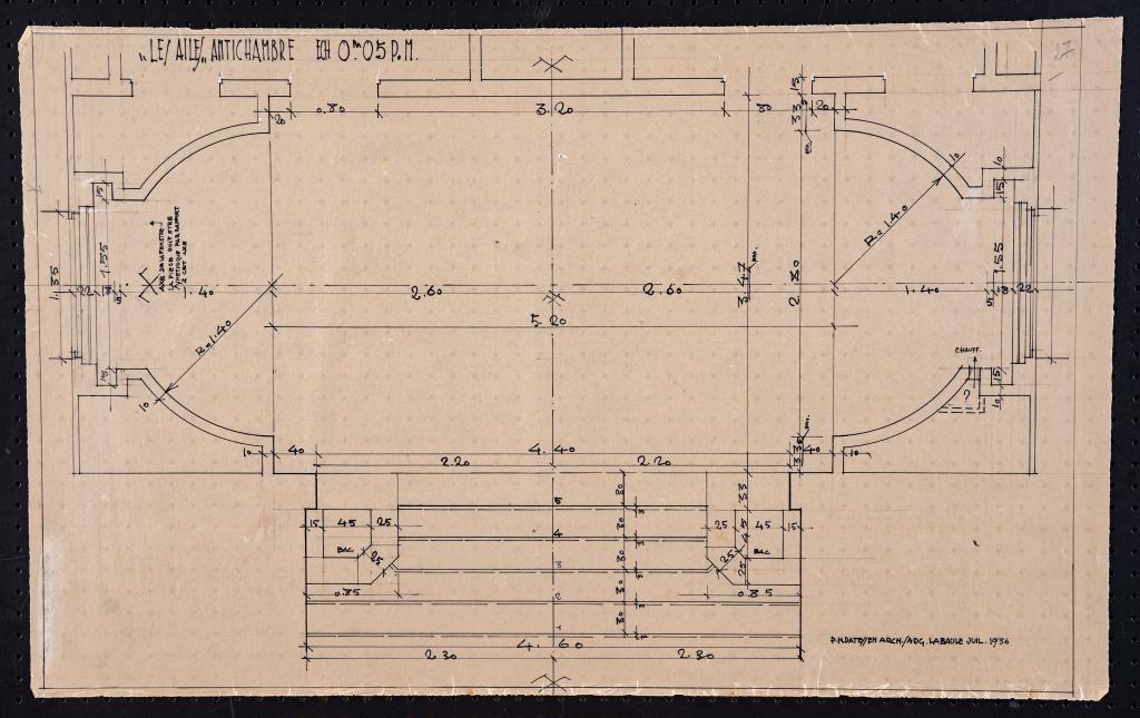 Plan de l'antichambre de l'appartement du rez-de-chaussée, P. H. Datessen, La Baule, juillet 1936.