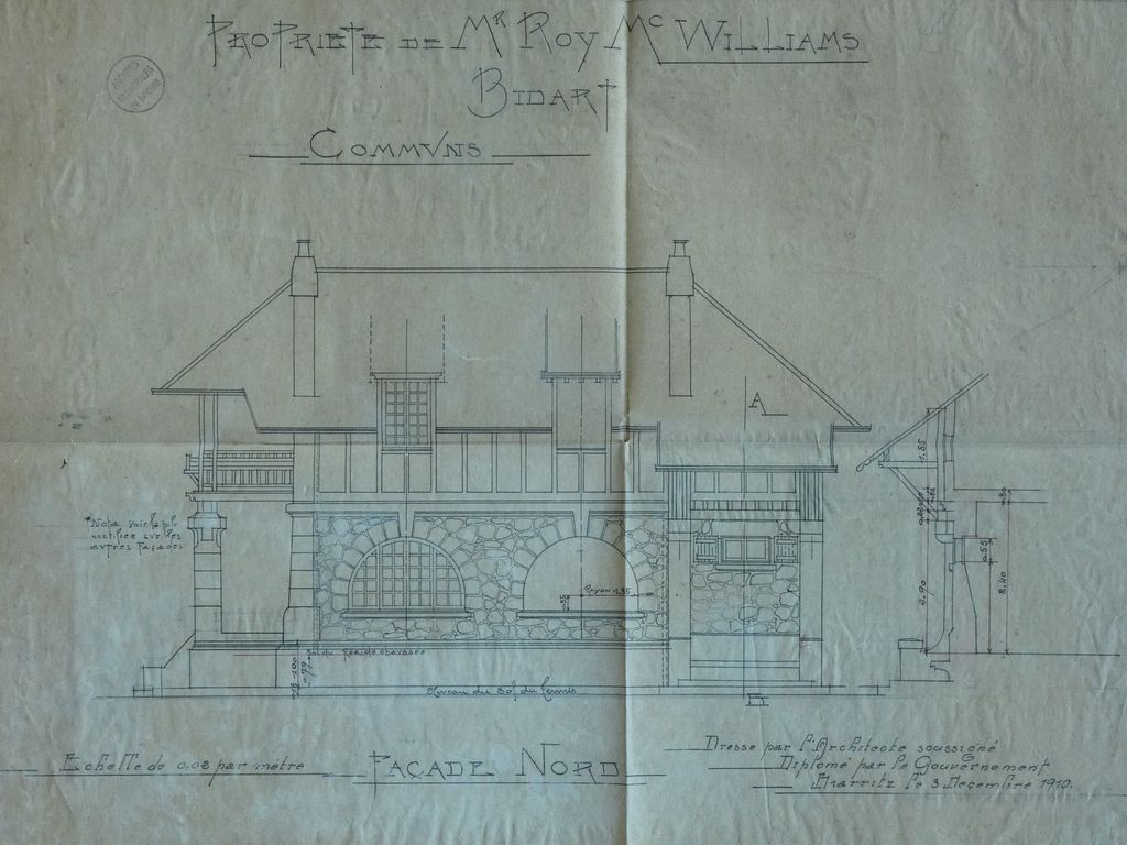 Plan de la façade nord, 3 décembre 1910, Louis Gomez.
