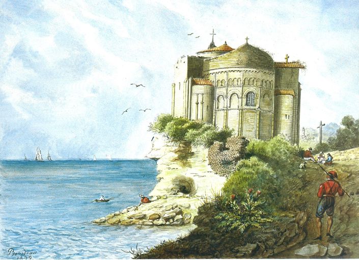 L'église de Talmont sur une aquarelle par Etienne Bourdeau en 1839.