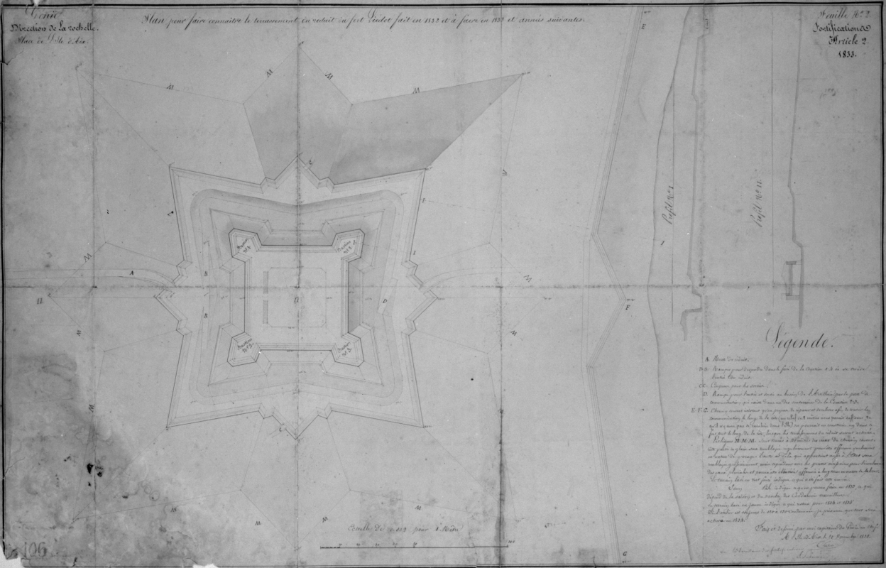 Plan du fort en 1832 ; projet de terrassement à faire en 1833. 