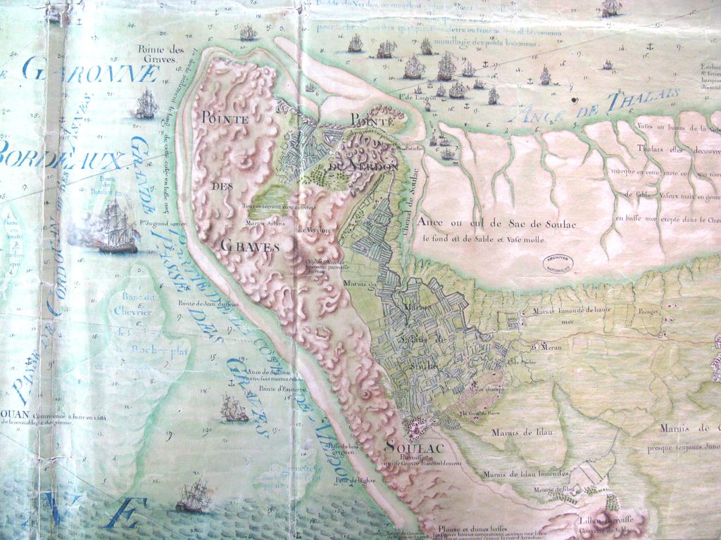 Carte de l'embouchure de la Garonne, 1759 : détail de la pointe du Médoc.