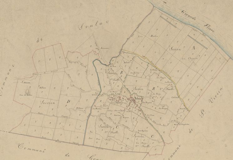 Plan cadastral de 1833 : tableau d'assemblage de la commune, chenal de Talais.