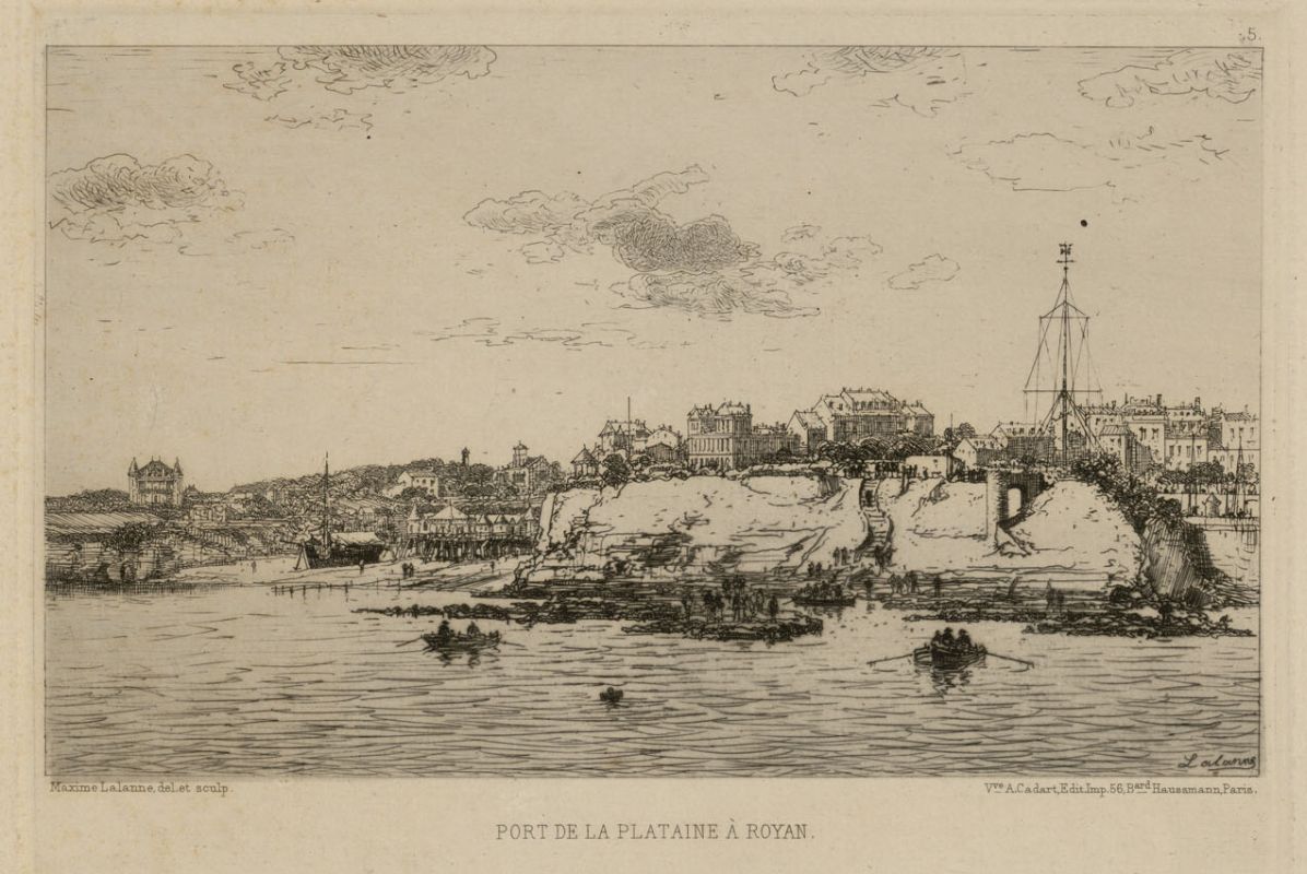 La conche de Foncillon, la pointe et, à droite, le port vers 1850, gravure par Maxime Lalanne.