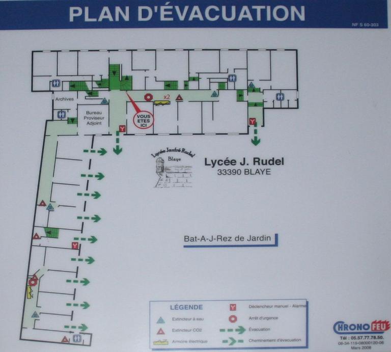 Plan d'évacuation : plan au rez-de-chaussée du bâtiment 