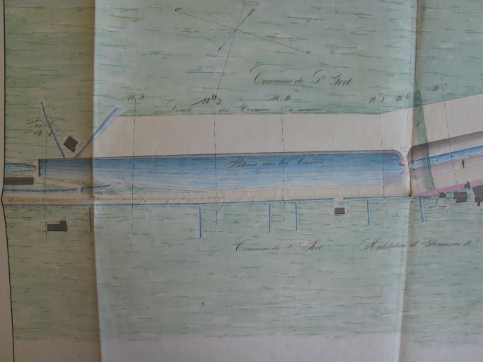 Projet d'amélioration de Port-Maubert par l'ingénieur Potel en 1842 : création d'un bassin de retenue et d'une écluse de chasse.