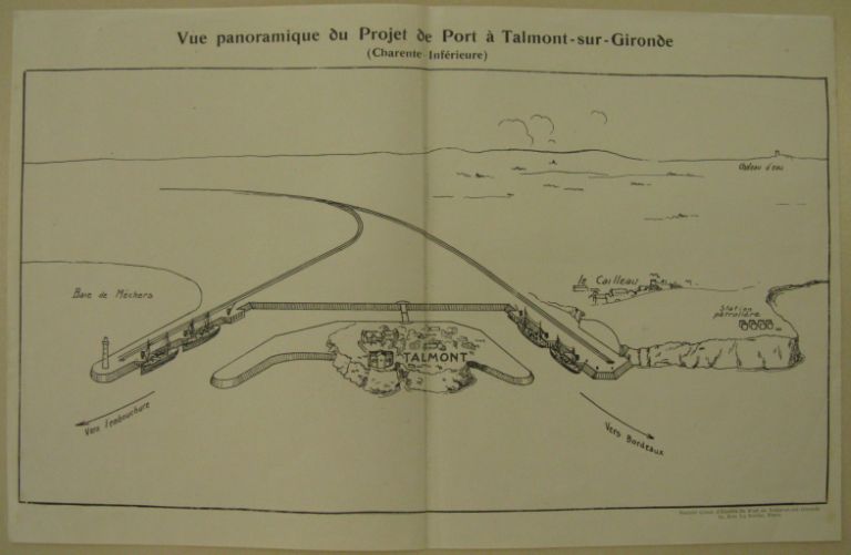 Vue panoramique du projet de port à Talmont-sur-Gironde, vers 1920.