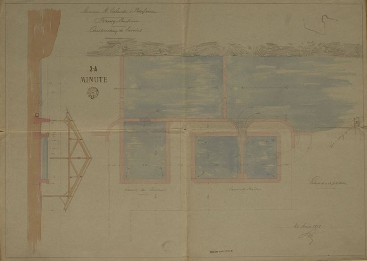 Construction de lavoirs. Plan et coupe, 20 avril 1878.
