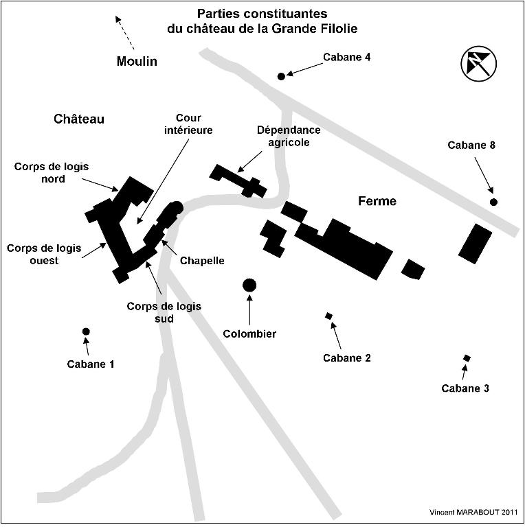 Parties constituantes actuelles du château de la Grande Filolie.