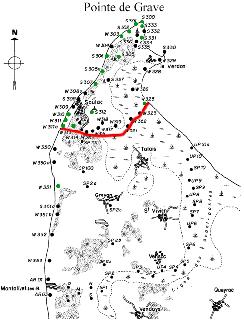 Carte des positions du Mur de l'Atlantique à la Pointe de Grave.